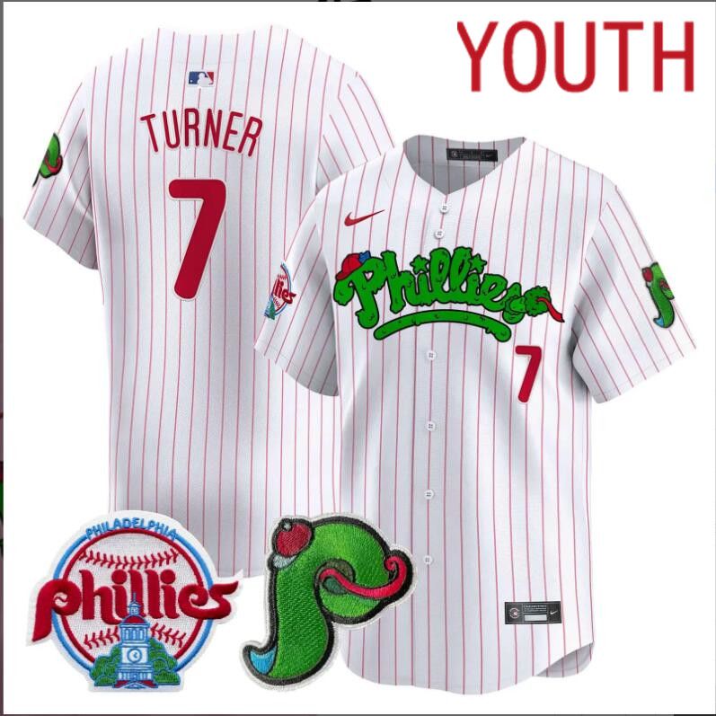 Youth Philadelphia Phillies #7 Turner white with red strips Limited 2024 MLB Nike jersey->youth nfl jersey->Youth Jersey